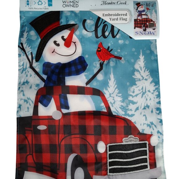 Let It Snow Snowman 18 inch Double Sided Dimensional Embroidered Yard Flag - Picture 2 of 5